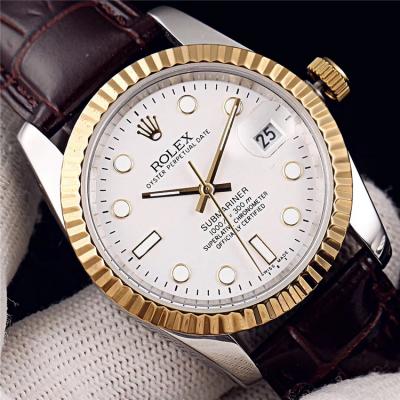 Replica Datejust Japan Miyota 8215 Automatic Mens Watch  White Dial Leather Strap B E125