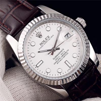 Replica Datejust Japan Miyota 8215 Automatic Mens Watch  White Dial Leather Strap B E125