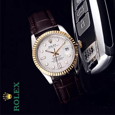 Replica Datejust Japan Miyota 8215 Automatic Mens Watch  White Dial Leather Strap B E125