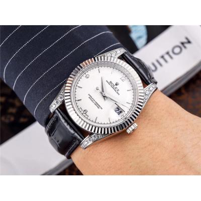 Replica Datejust Japan Miyota 8215 Automatic Mens Watch White Dial Leather Strap E131