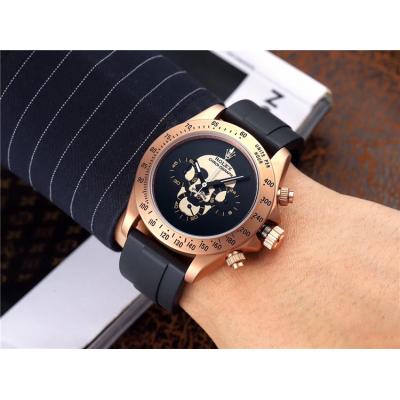 Replica Cosmograph Daytona Japan Quartz Chronograph Mens Watch  Skull Graffiti Dial Rubber Strap E132