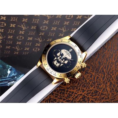 Replica Cosmograph Daytona Japan Quartz Chronograph Mens Watch  Skull Graffiti Dial Rubber Strap E132