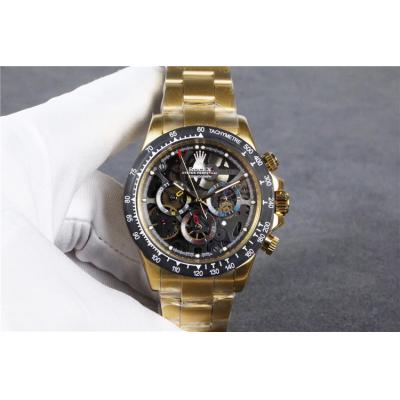 Replica Cosmograph Daytona A21J Automatic  Mens Watch Skeleton Dial Oyster Bracelet Yellow Gold B E140