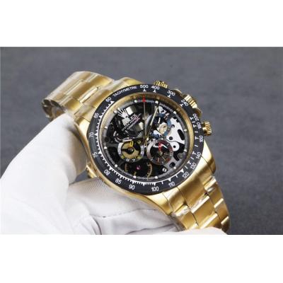 Replica Cosmograph Daytona A21J Automatic  Mens Watch Skeleton Dial Oyster Bracelet Yellow Gold B E140