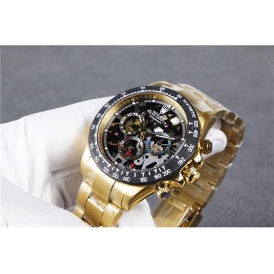 Replica Cosmograph Daytona A21J Automatic  Mens Watch Skeleton Dial Oyster Bracelet Yellow Gold B E140