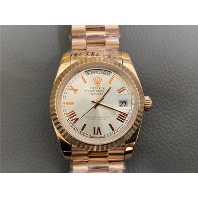 Replica Day-Date A2813 Automatic Movement Mens Watch White Dial Oyster Bracelet Rose Gold E143