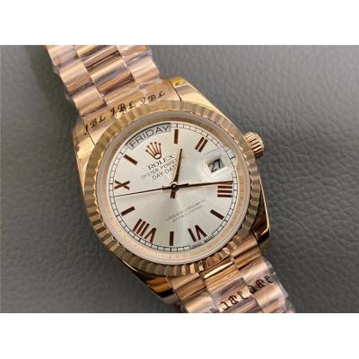 Replica Day-Date A2813 Automatic Movement Mens Watch White Dial Oyster Bracelet Rose Gold E143