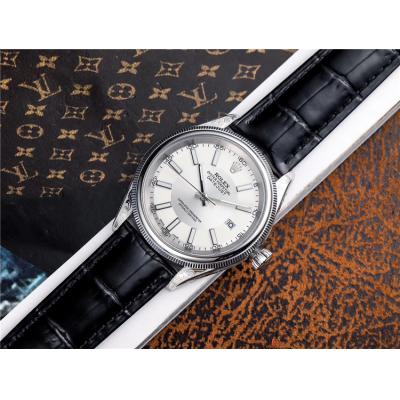 Replica Datejust Japan Miyota 8215 Automatic Mens Watch White Dial Leather Strap E146