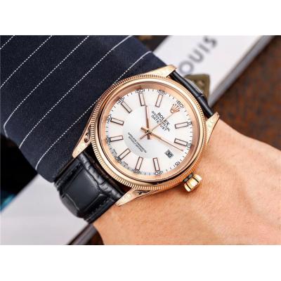 Replica Datejust Japan Miyota 8215 Automatic Mens Watch White Dial Leather Strap E146