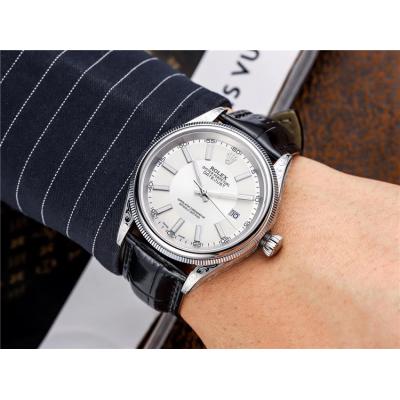 Replica Datejust Japan Miyota 8215 Automatic Mens Watch White Dial Leather Strap E146