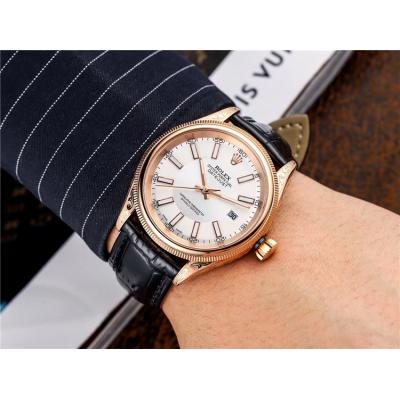 Replica Datejust Japan Miyota 8215 Automatic Mens Watch White Dial Leather Strap E146