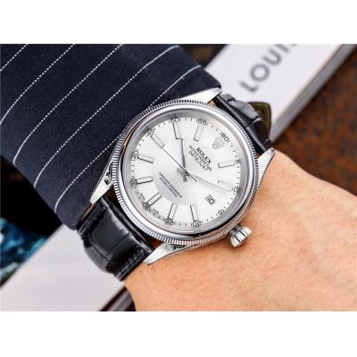 Replica Datejust Japan Miyota 8215 Automatic Mens Watch White Dial Leather Strap E146