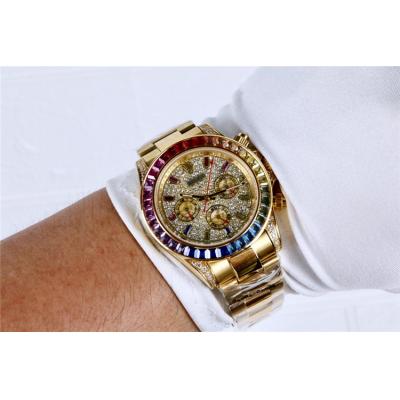 Replica Cosmograph Daytona A21J Automatic  Mens Watch Full Diamonds Dial Oyster Bracelet Yellow Gold E160