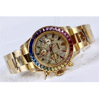 Replica Cosmograph Daytona A21J Automatic  Mens Watch Full Diamonds Dial Oyster Bracelet Yellow Gold E160