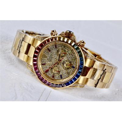 Replica Cosmograph Daytona A21J Automatic  Mens Watch Full Diamonds Dial Oyster Bracelet Yellow Gold E160