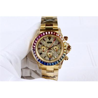 Replica Cosmograph Daytona A21J Automatic  Mens Watch Full Diamonds Dial Oyster Bracelet Yellow Gold E160