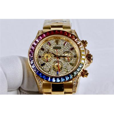 Replica Cosmograph Daytona A21J Automatic  Mens Watch Full Diamonds Dial Oyster Bracelet Yellow Gold E160