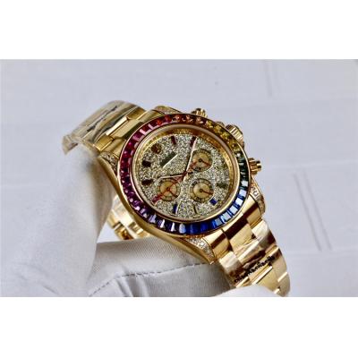 Replica Cosmograph Daytona A21J Automatic  Mens Watch Full Diamonds Dial Oyster Bracelet Yellow Gold E160