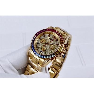 Replica Cosmograph Daytona A21J Automatic  Mens Watch Full Diamonds Dial Oyster Bracelet Yellow Gold E160