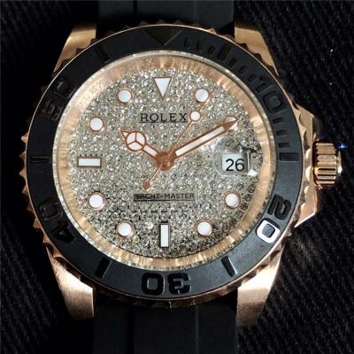 Replica  Yacht-Master  A21J Automatic Movement Mens Watch Full Diamonds Dial  Rubber Strap E167