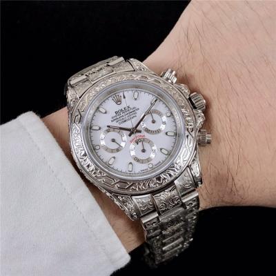 Replica Cosmograph Daytona A21J Automatic  Mens Watch White Dial Vintage Engraving Bracelet SS A E168