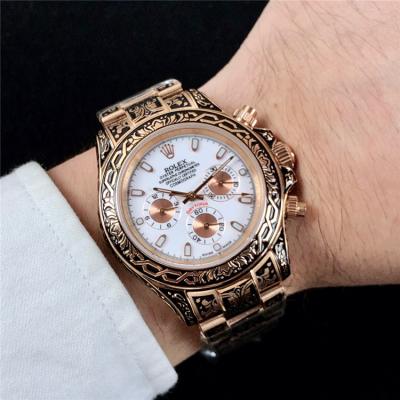 Replica Cosmograph Daytona A21J Automatic  Mens Watch White Dial Vintage Engraving Bracelet Rose Gold C E168