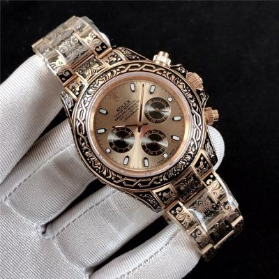 Replica Cosmograph Daytona A21J Automatic  Mens Watch White Dial Vintage Engraving Bracelet Rose Gold C E168