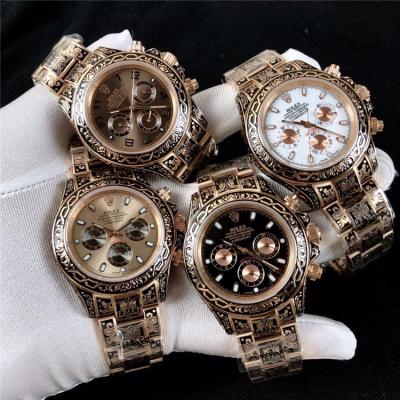 Replica Cosmograph Daytona A21J Automatic  Mens Watch White Dial Vintage Engraving Bracelet Rose Gold C E168