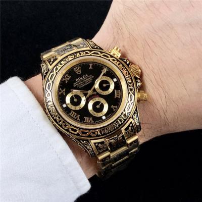 Replica Cosmograph Daytona A21J Automatic  Mens Watch Gold Dial Vintage Engraving Bracelet Yellow Gold D E168