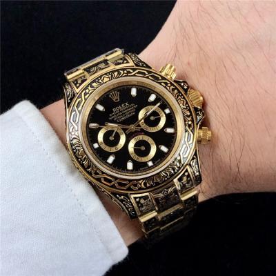 Replica Cosmograph Daytona A21J Automatic  Mens Watch Gold Dial Vintage Engraving Bracelet Yellow Gold D E168