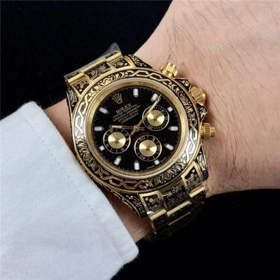 Replica Cosmograph Daytona A21J Automatic  Mens Watch Gold Dial Vintage Engraving Bracelet Yellow Gold D E168