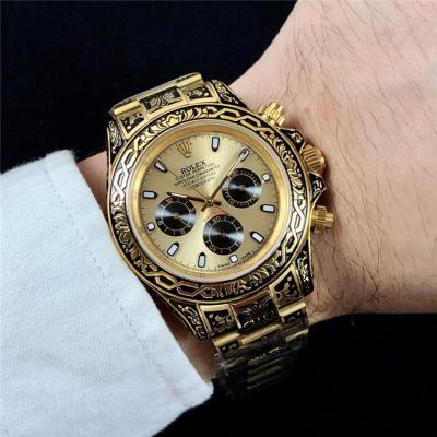 Replica Cosmograph Daytona A21J Automatic  Mens Watch Gold Dial Vintage Engraving Bracelet Yellow Gold D E168