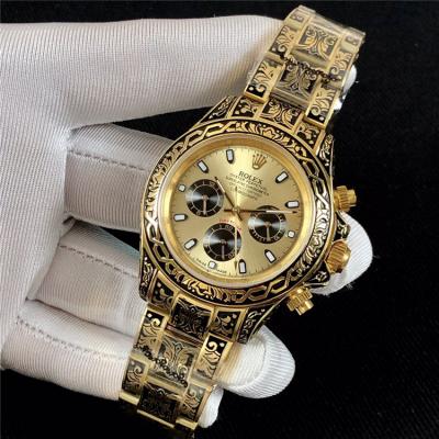 Replica Cosmograph Daytona A21J Automatic  Mens Watch Gold Dial Vintage Engraving Bracelet Yellow Gold D E168