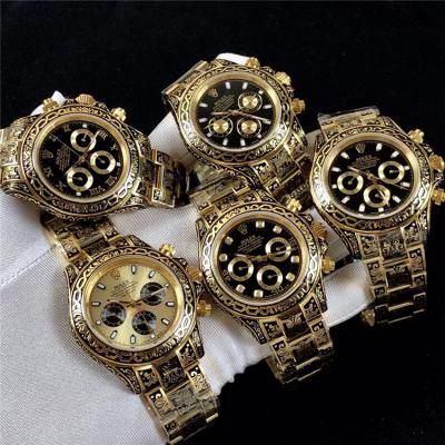 Replica Cosmograph Daytona A21J Automatic  Mens Watch Gold Dial Vintage Engraving Bracelet Yellow Gold D E168