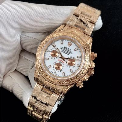 Replica Cosmograph Daytona A21J Automatic  Mens Watch White Dial Vintage Engraving Bracelet Rose Gold E E168