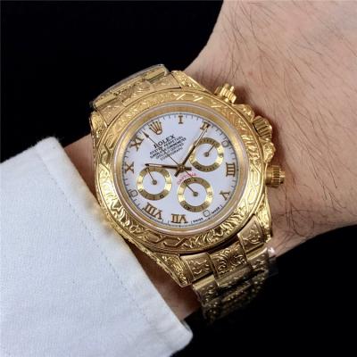 Replica Cosmograph Daytona A21J Automatic  Mens Watch Gold Dial Vintage Engraving Bracelet Yellow Gold F E168