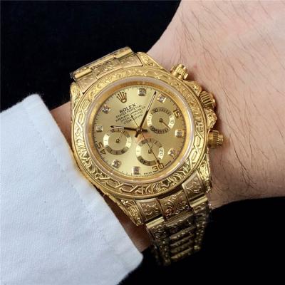 Replica Cosmograph Daytona A21J Automatic  Mens Watch Gold Dial Vintage Engraving Bracelet Yellow Gold F E168