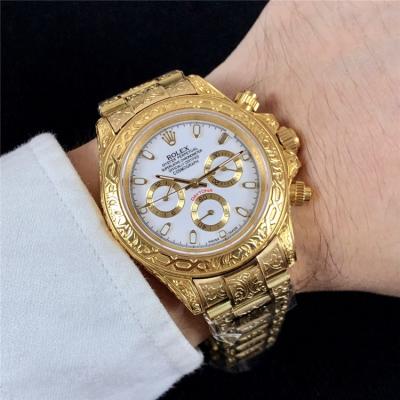 Replica Cosmograph Daytona A21J Automatic  Mens Watch Gold Dial Vintage Engraving Bracelet Yellow Gold F E168