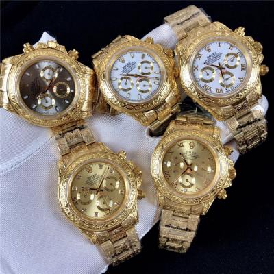 Replica Cosmograph Daytona A21J Automatic  Mens Watch Gold Dial Vintage Engraving Bracelet Yellow Gold F E168