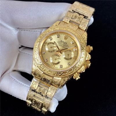 Replica Cosmograph Daytona A21J Automatic  Mens Watch Gold Dial Vintage Engraving Bracelet Yellow Gold F E168