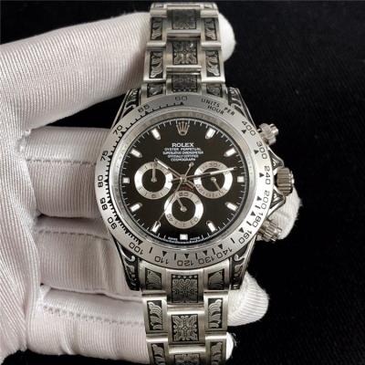 Replica Cosmograph Daytona A21J Automatic  Mens Watch  Black Dial Vintage Engraving Bracelet SS  E172