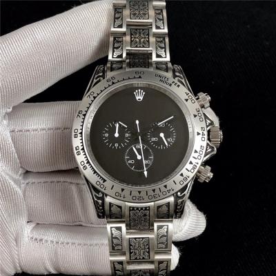 Replica Cosmograph Daytona A21J Automatic  Mens Watch  Black Dial Vintage Engraving Bracelet SS  E172