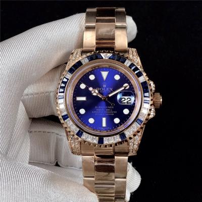 Replica Submariner Japan Miyota 8215 Automatic  Mens Watch   Blue Dial Oyster Bracelet Rose Gold E173