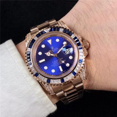 Replica Submariner Japan Miyota 8215 Automatic  Mens Watch   Blue Dial Oyster Bracelet Rose Gold E173