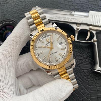 Replica Day-Date A21j Automatic Movement Mens Watch White Dial  Oyster Bracelet Two Tone Yellow Gold E184