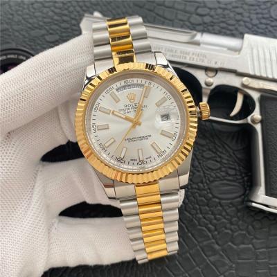 Replica Day-Date A21j Automatic Movement Mens Watch White Dial  Oyster Bracelet Two Tone Yellow Gold E184