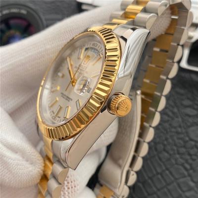 Replica Day-Date A21j Automatic Movement Mens Watch White Dial  Oyster Bracelet Two Tone Yellow Gold E184