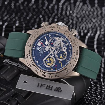 Replica Cosmograph Daytona Japan Quartz Chronograph Mens Watch  skeleton Dial Rubber Strap B E186