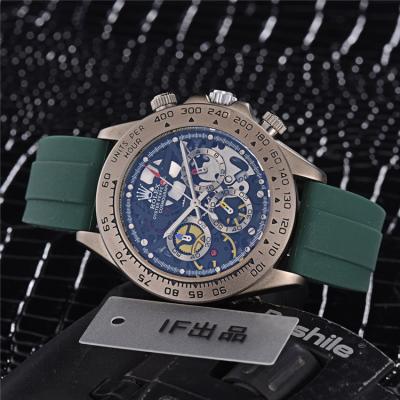 Replica Cosmograph Daytona Japan Quartz Chronograph Mens Watch  skeleton Dial Rubber Strap B E186