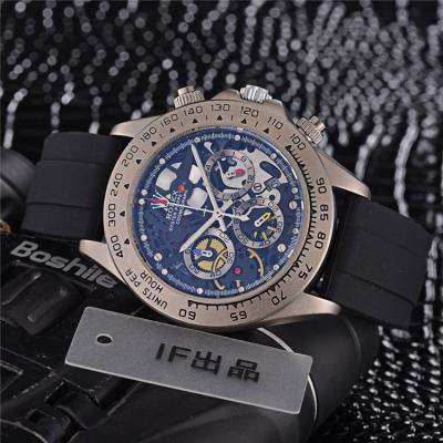 Replica Cosmograph Daytona Japan Quartz Chronograph Mens Watch  skeleton Dial Rubber Strap B E186